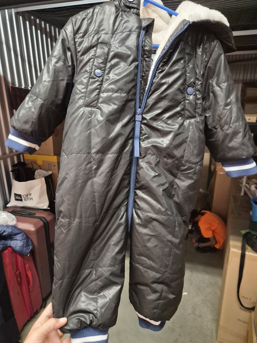 Kids Navy Blue Puffer Snowsuit with Hood